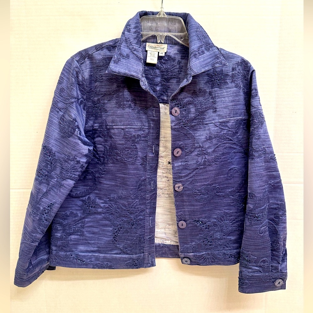 Vintage Coldwater Creek Beaded Embroidered Jacket Blue Artsy Button Up Size PS